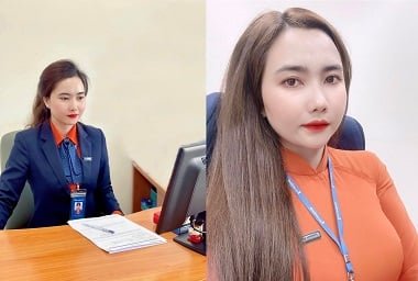 Nhân viên ngân hàng ngực lớn trắng mịn